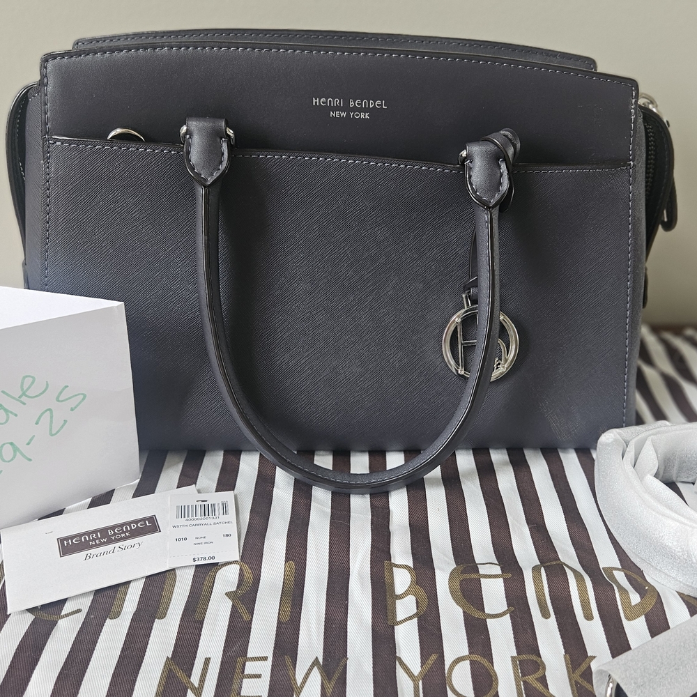 Henri Bendel Grey Leather Tote Bag W57th Carryall